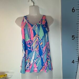 Lilly Pulitzer Blue Barbiecore Pink Floral Gigi Tank‎ Top XXS